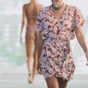 Acacia Rust Magnolia SILK Wrap Dress Small